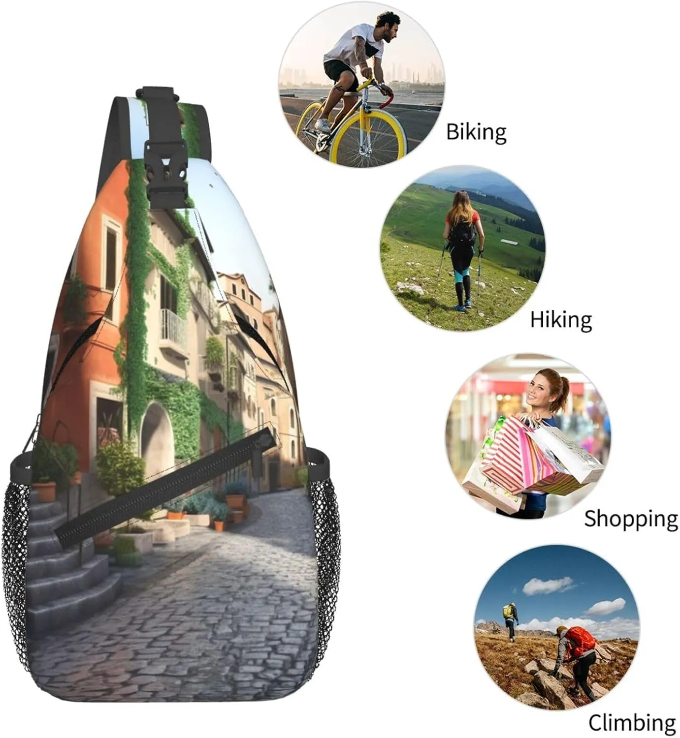 Sling Bag Crossbody Sling Backpack for Men Women Street of Italy Cross Chest Bag Travel Hiking Daypack