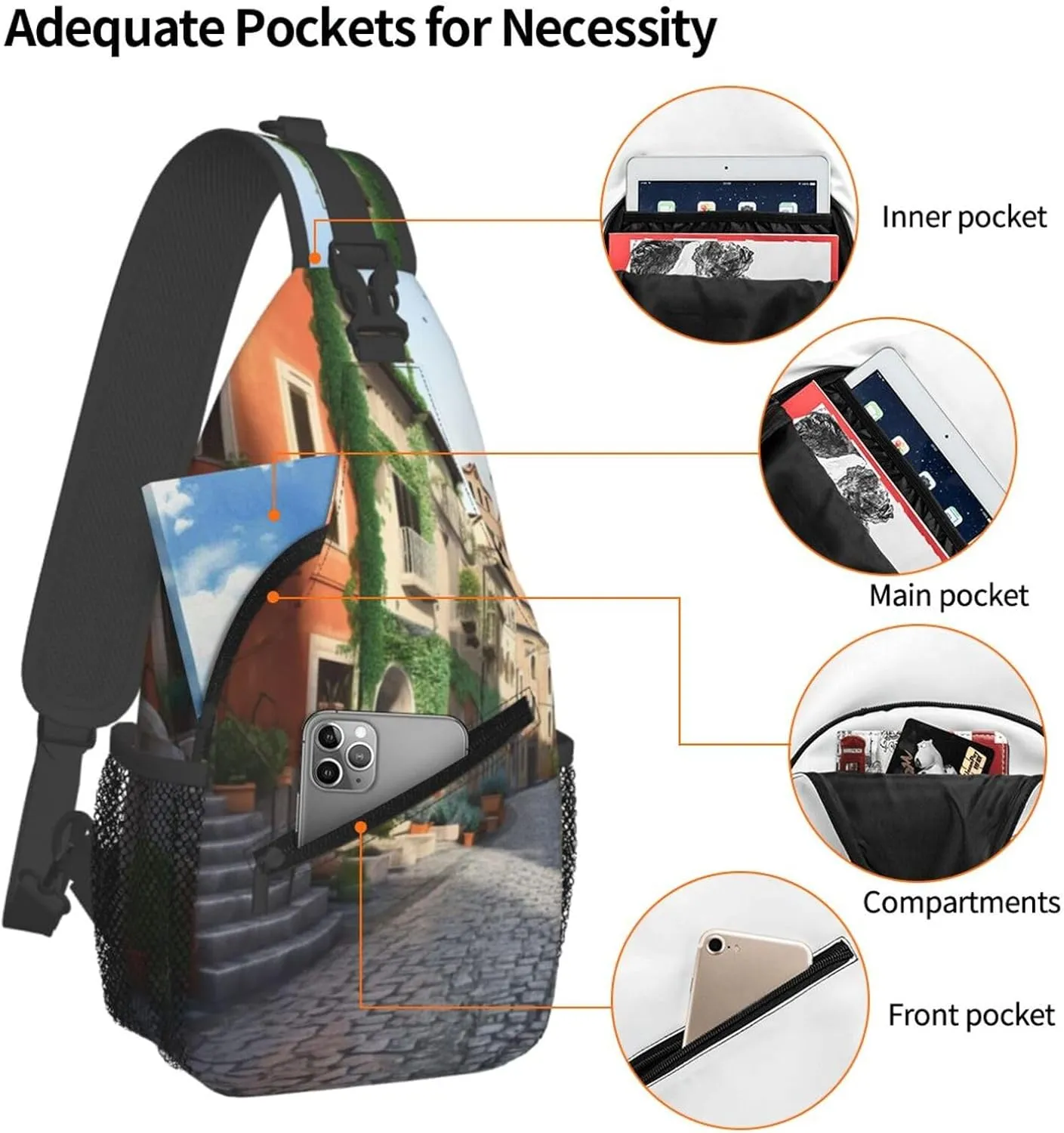 Sling Bag Crossbody Sling Backpack for Men Women Street of Italy Cross Chest Bag Travel Hiking Daypack