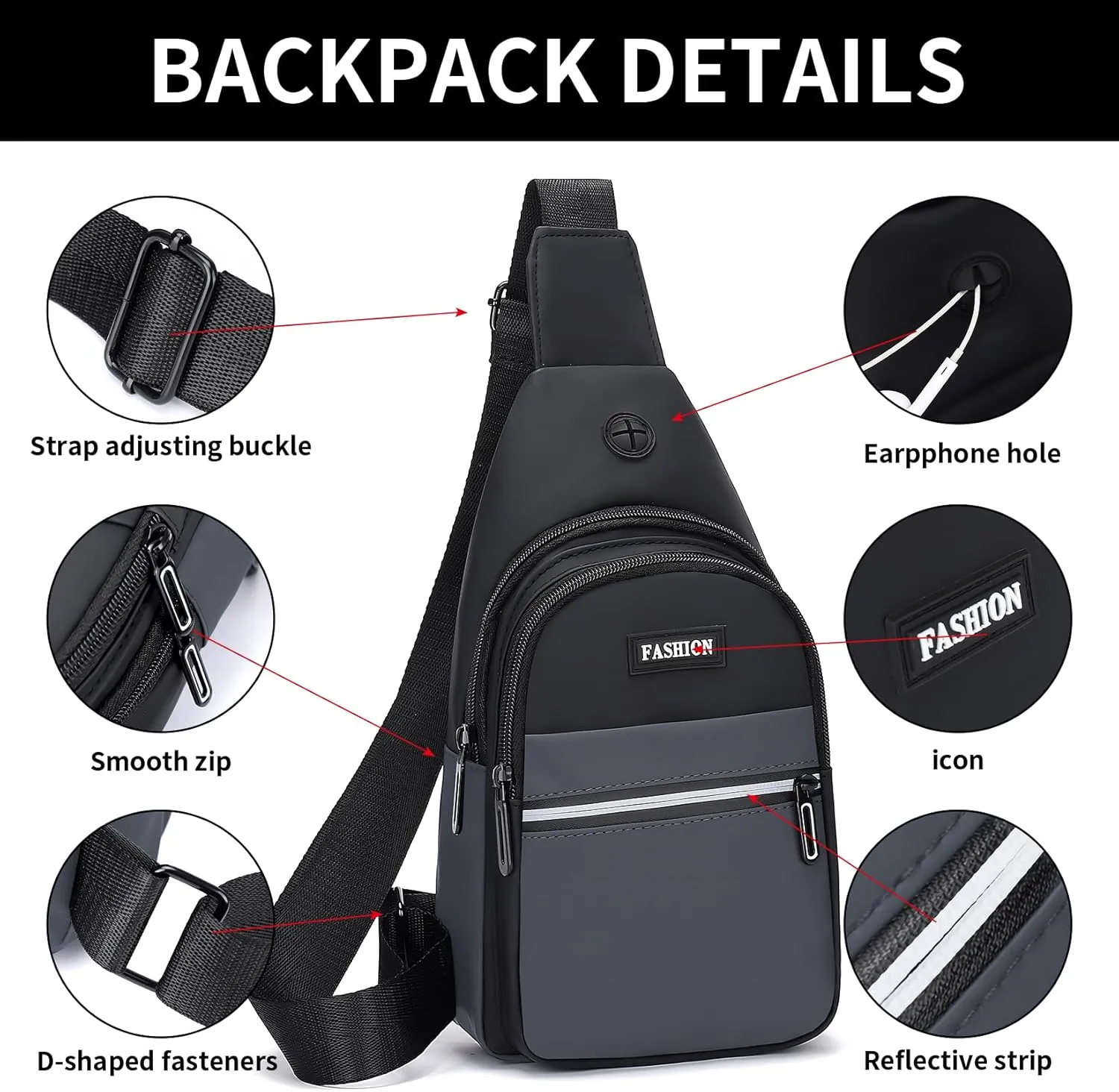 Sling Bag For Men Small 6L Mini Crossbody Bags Fanny Pack Lightweight One Strap Shoulder Backpacks