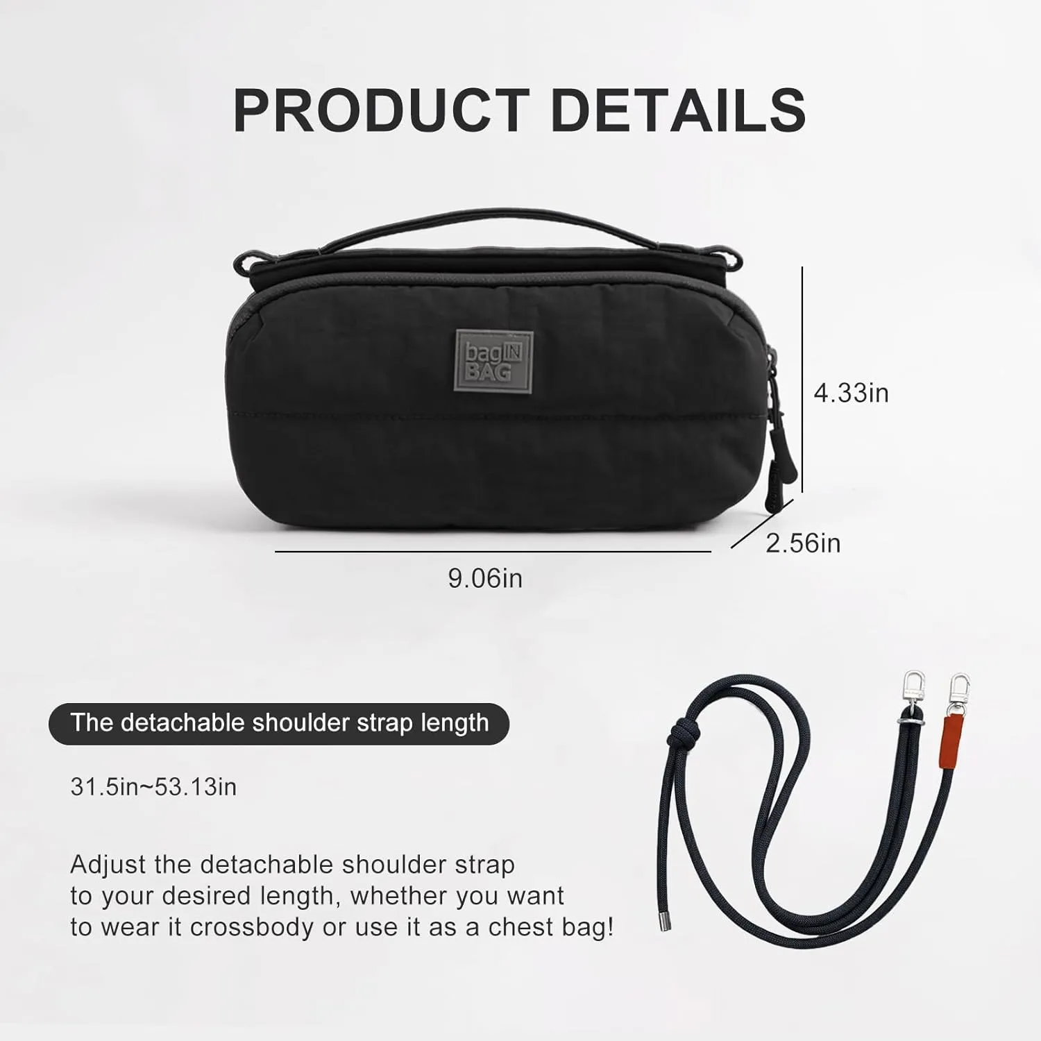 Sling Bag for Men/Women,Lightweight Nylon Travel Essential with Detachable Cord,Fanny Pack Crossbody Shoulder
