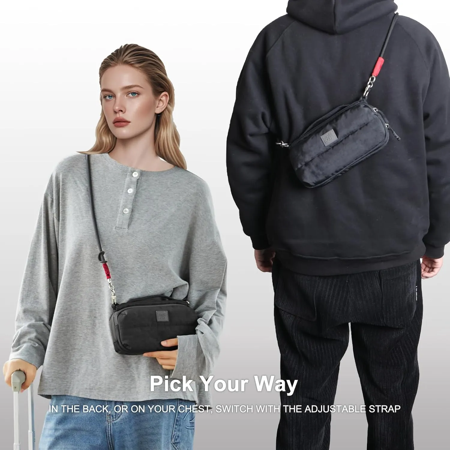Sling Bag for Men/Women,Lightweight Nylon Travel Essential with Detachable Cord,Fanny Pack Crossbody Shoulder