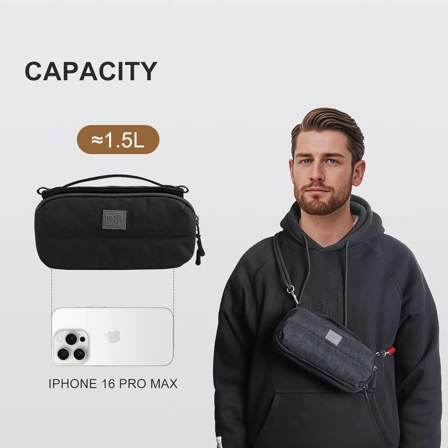 Sling Bag for Men/Women,Lightweight Nylon Travel Essential with Detachable Cord,Fanny Pack Crossbody Shoulder