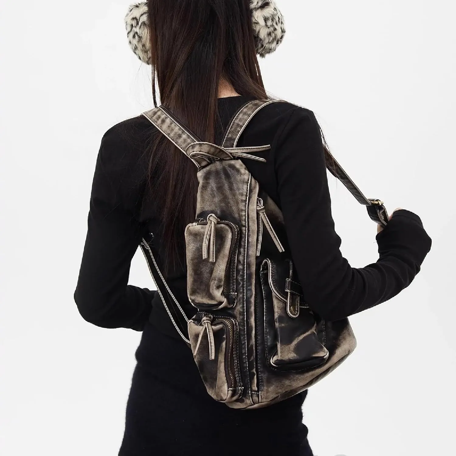 Sling Bag for Women Men, Vintage Crossbody Backpack, Multi-Purpose Shoulder Casual Daypack, Chest Bag Fanny Packs (Retro Grey)