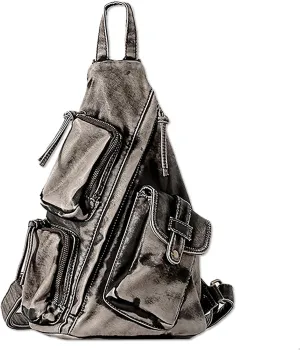 Sling Bag for Women Men, Vintage Crossbody Backpack, Multi-Purpose Shoulder Casual Daypack, Chest Bag Fanny Packs (Retro Grey)