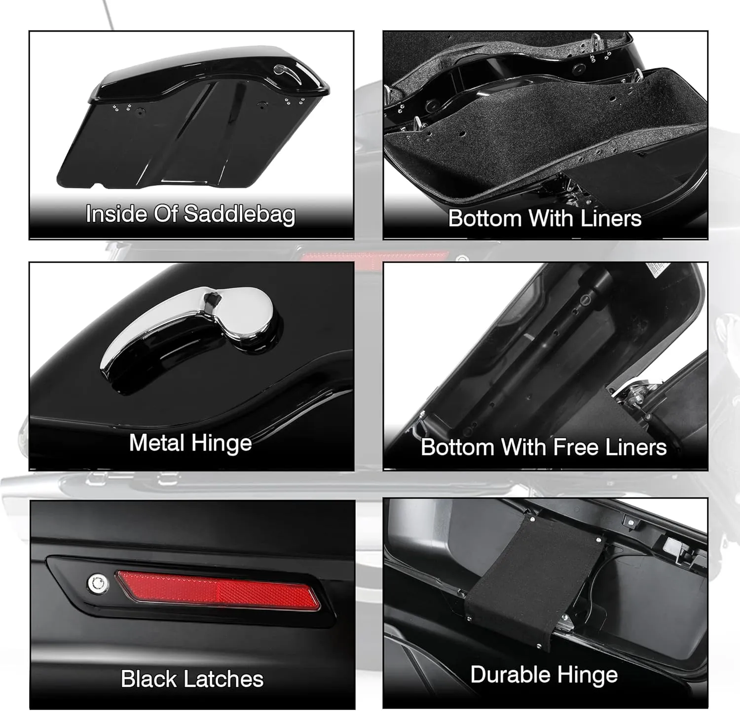 SLMOTO Vivid Black Hard Saddle bags Sadddlebag Fit for Harley Touring Road Street Electra Glide 2014-2023 Road King, Road Glide, Street Glide, Electra Glide, Ultra-Class FLT, FLHT, FLHTCU, FLHRC