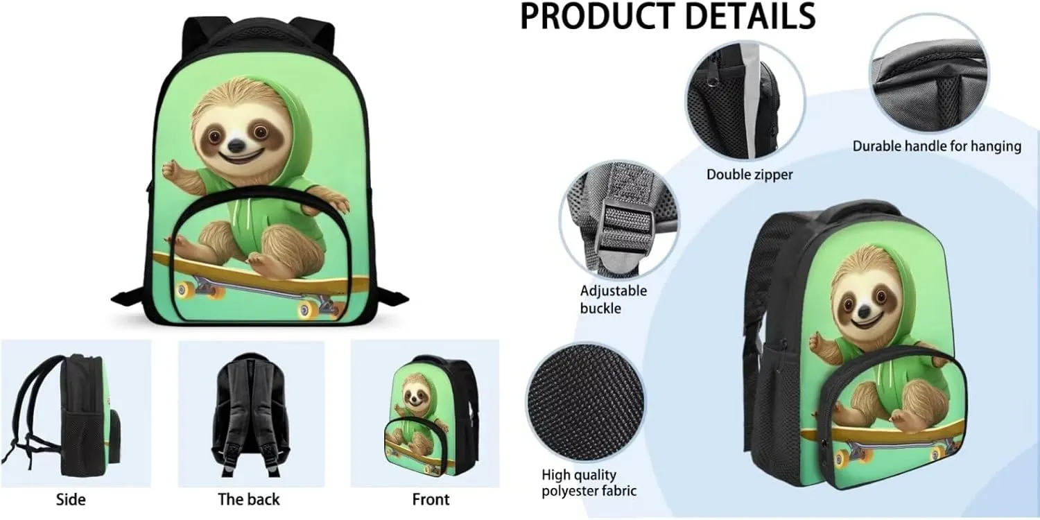 Sloth Kids Backpack Set School Bookbag with Lunch Box & Pencil Bag Teens School Bags Bookbag with Lunch Bag Pencil Case for Kindergarten Primary School