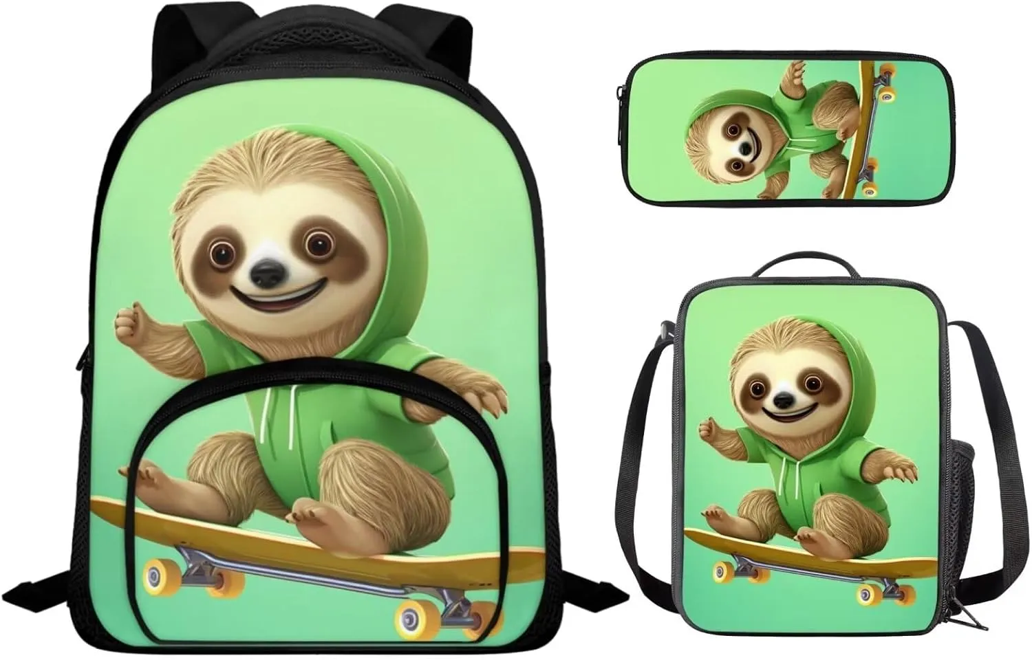 Sloth Kids Backpack Set School Bookbag with Lunch Box & Pencil Bag Teens School Bags Bookbag with Lunch Bag Pencil Case for Kindergarten Primary School
