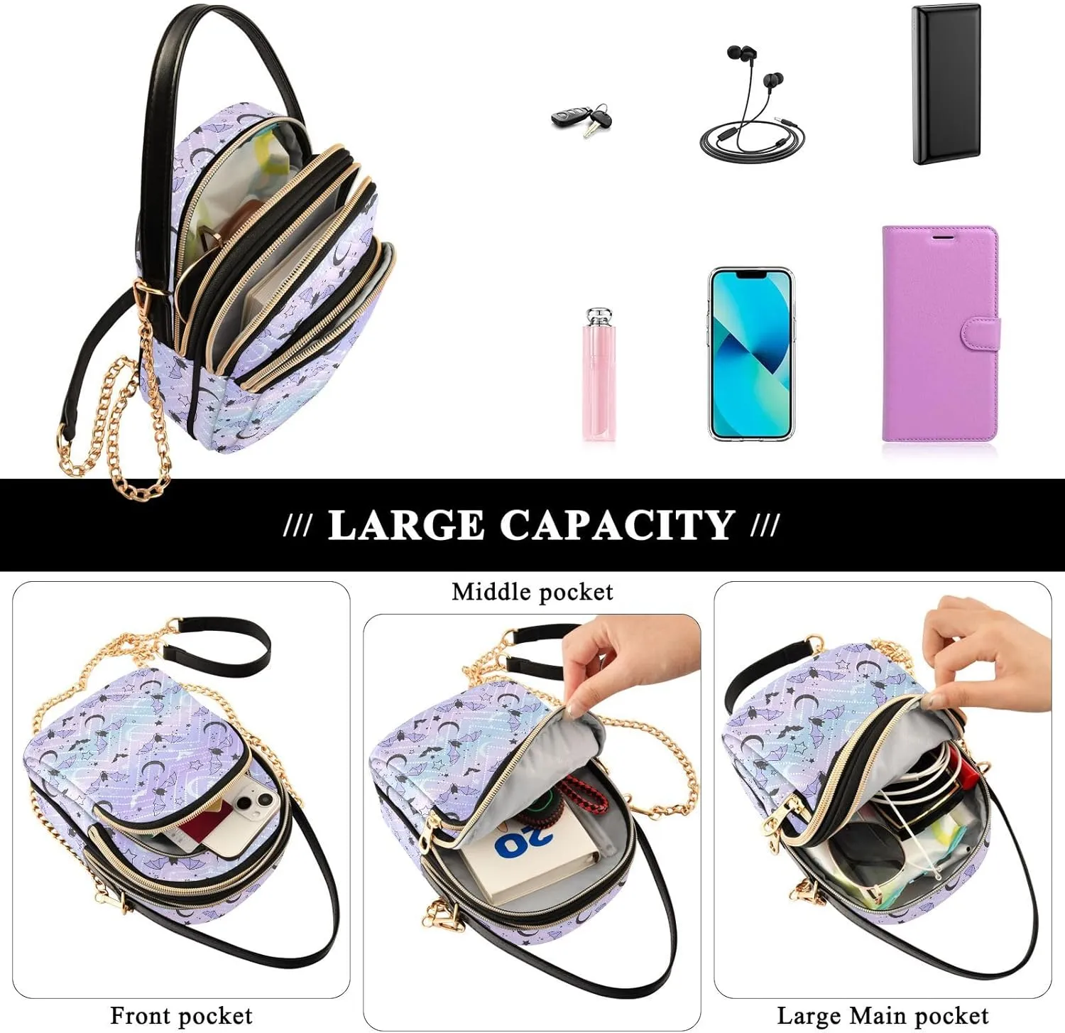 Small Cross body Bags for Women Quilted Crossbody Cell Phone Shoulder Purse Handbags Wallet Detachable Chain Bag