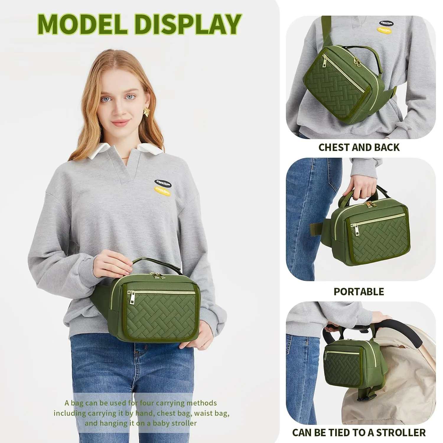 Small Diaper Bag with Portable Changing Pad,Crossbody Diaper Bag Pack with Wipes Pocket,Mini Diaper Bag Fanny Pack for Baby Travel Green