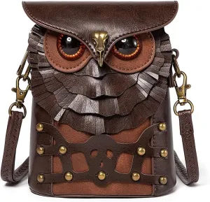 Small Owl Purse Renaissance Cell Phone Crossbody Bag PU Leather Medieval Belt Pouch