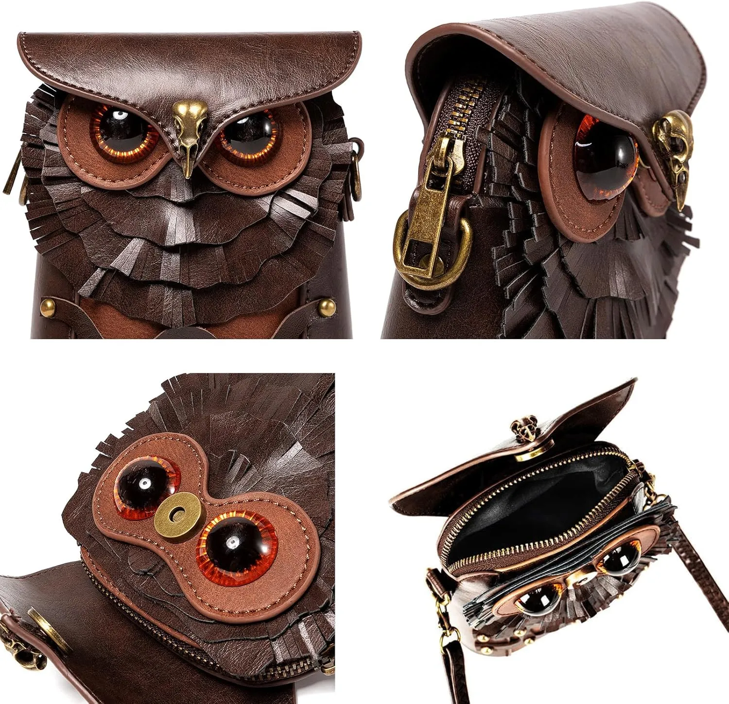 Small Owl Purse Renaissance Cell Phone Crossbody Bag PU Leather Medieval Belt Pouch