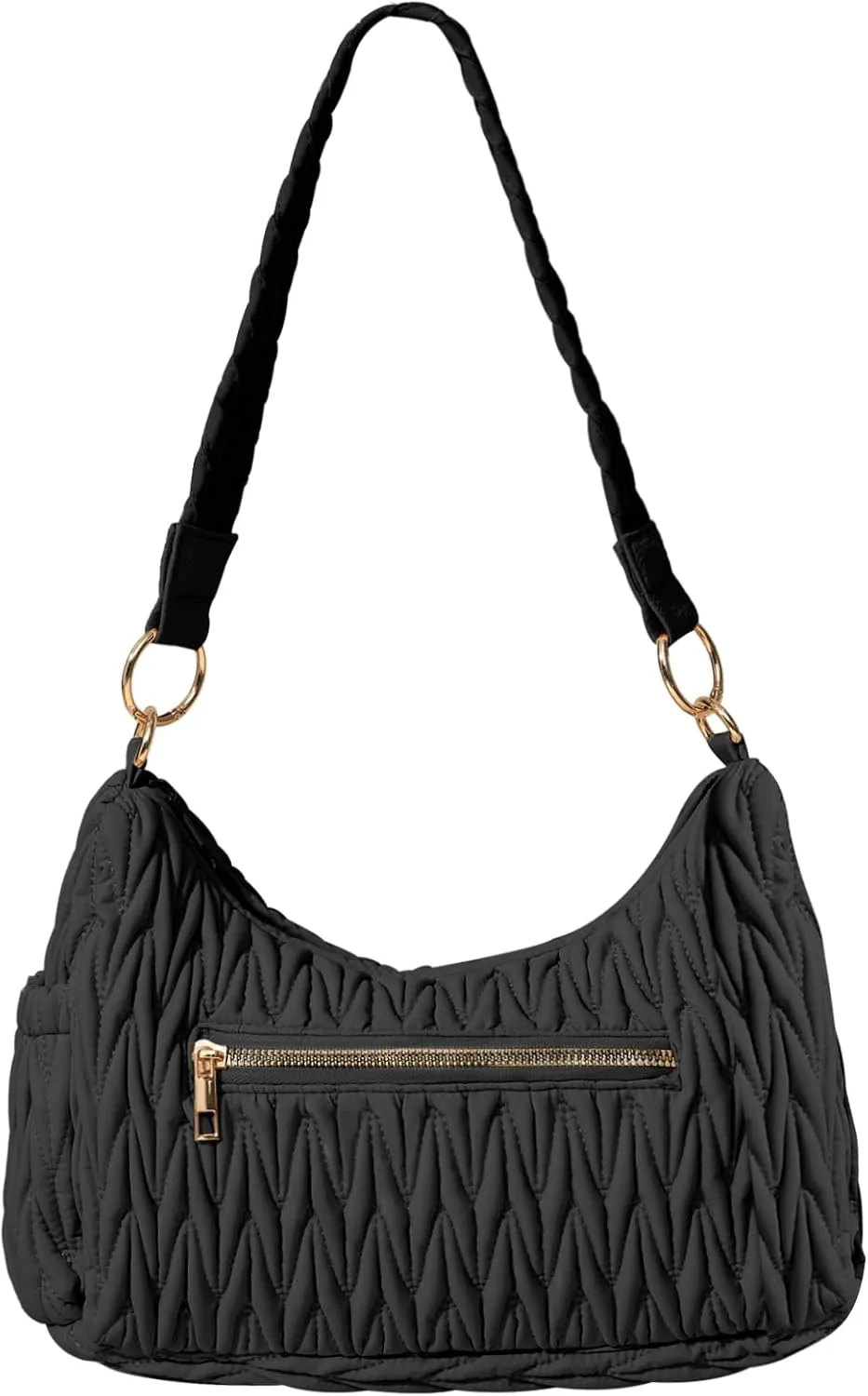 Small Puffer Shoulder Bags Lightweight Crescent Quilted Handbags for Women, Puffy Purses with Woven Top-Handle