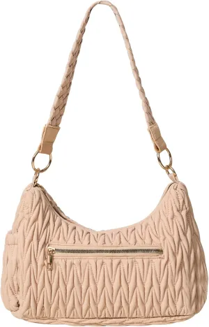 Small Puffer Shoulder Bags Lightweight Crescent Quilted Handbags for Women, Puffy Purses with Woven Top-Handle
