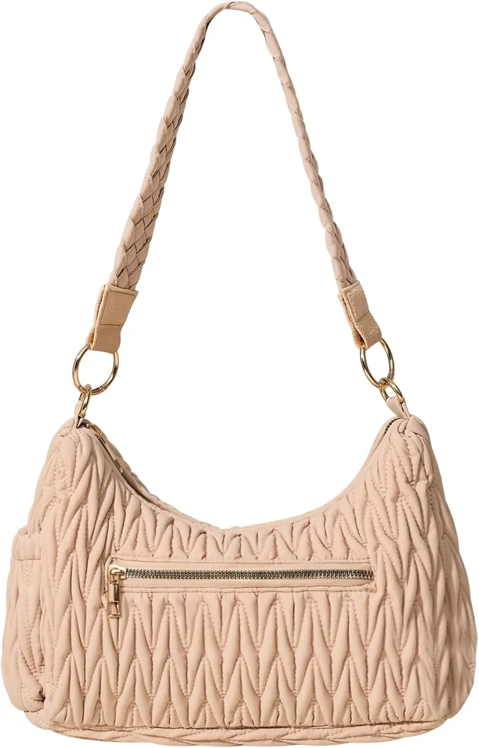 Small Puffer Shoulder Bags Lightweight Crescent Quilted Handbags for Women, Puffy Purses with Woven Top-Handle