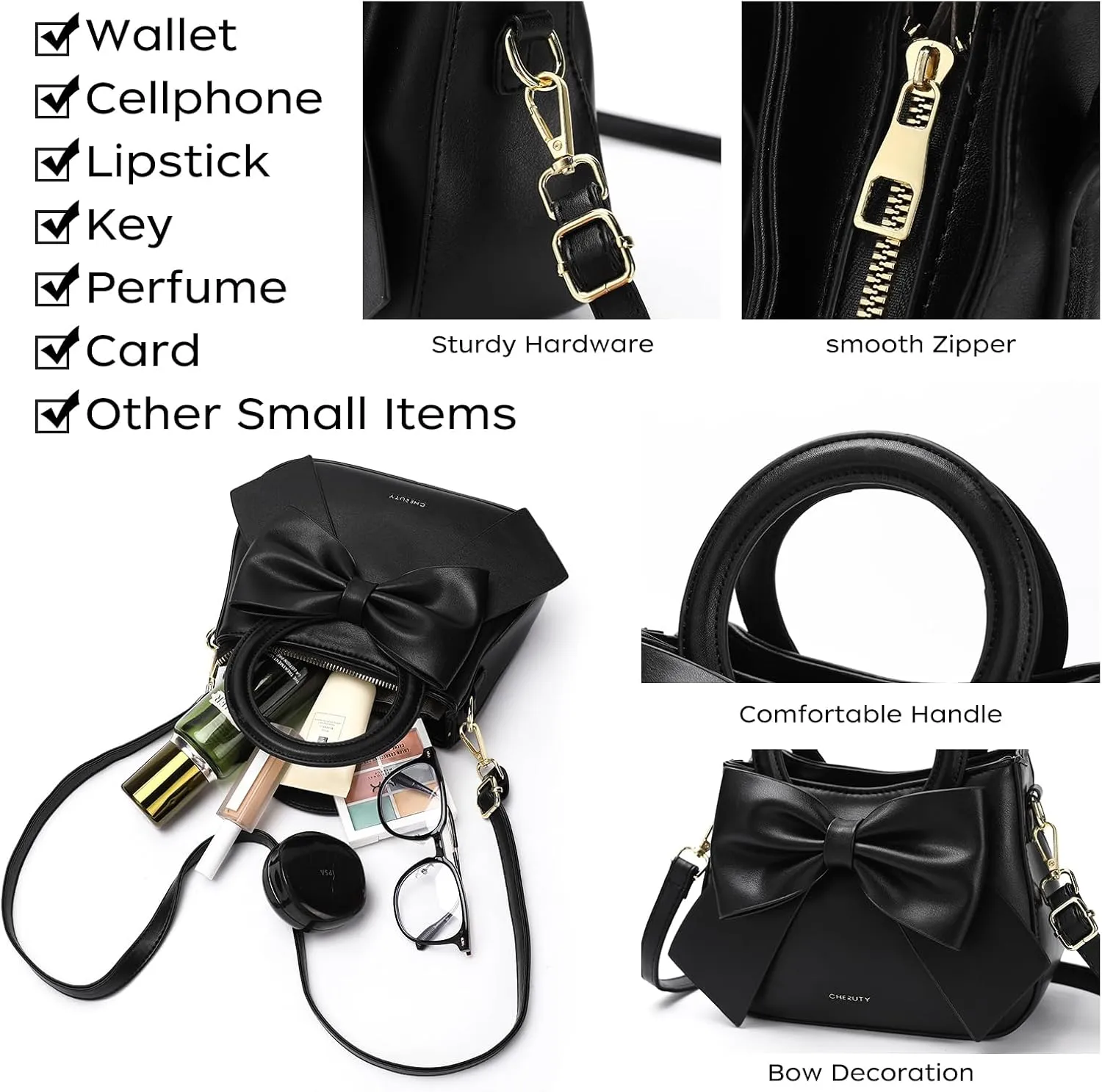 Small Purses for Women Crossbody Bag, Vegan Leather Crossbody Purses and Handbags with Top Carry Handle and Cute Bow Knot
