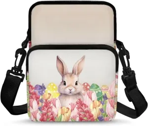 Small Sling Bag for Women and Men Fashion Waist Bag with Adjustable Strap Causal Chest Bum Bag Cross Body Purse Fanny Pack for Women Men, Easter Bunny Floral