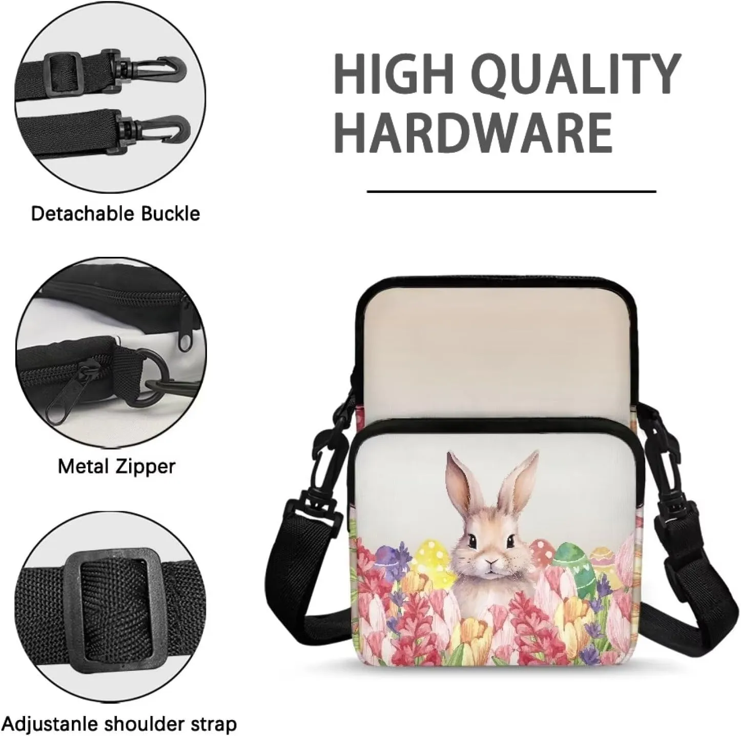 Small Sling Bag for Women and Men Fashion Waist Bag with Adjustable Strap Causal Chest Bum Bag Cross Body Purse Fanny Pack for Women Men, Easter Bunny Floral
