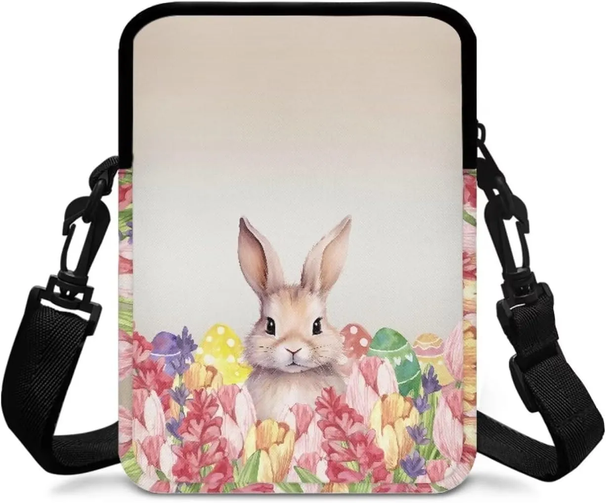 Small Sling Bag for Women and Men Fashion Waist Bag with Adjustable Strap Causal Chest Bum Bag Cross Body Purse Fanny Pack for Women Men, Easter Bunny Floral