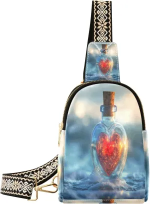 Small Sling Bag for Women, Love Drift Bottle Leather Fanny Packs Crossbody Bags fashion Chest Bag for Travel