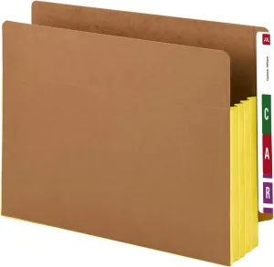 Smead End Tab Pocket, Reinforced Straight-Cut Tab, 3-1/2" Expansion, Extra Wide Letter Size, Redrope with Yellow Gusset, 10 per Box (73688)