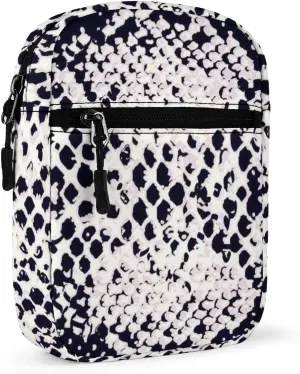 Snake Skin Pink White Black Animal Texture Adjustable Fanny Waist Pack Pouch, Waterproof Crossbody Runners Bag Wallet for Gym Hiking Fitness Women Men 6.1 x 2.2 x 7.9 inch