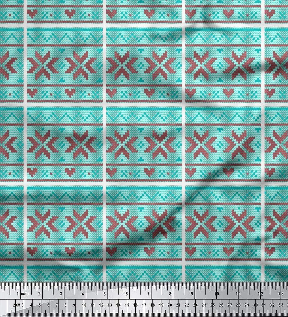 Soimoi Rayon Green Fabric - by The Yard - 56 Inch Wide - Aztec Knitting Geometric Print Fabric - Ethnic and Trendy Designs for Fashion and Craft Projects Printed Fabric