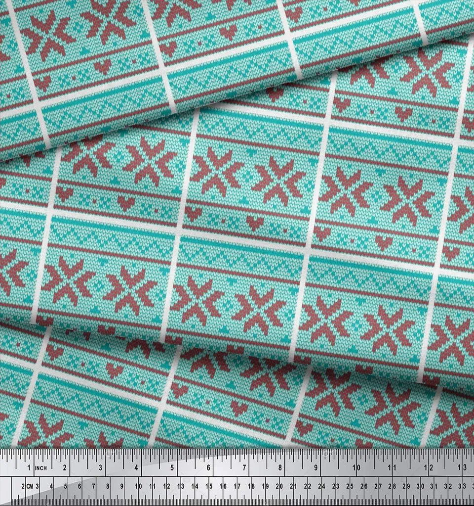 Soimoi Rayon Green Fabric - by The Yard - 56 Inch Wide - Aztec Knitting Geometric Print Fabric - Ethnic and Trendy Designs for Fashion and Craft Projects Printed Fabric