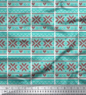 Soimoi Rayon Green Fabric - by The Yard - 56 Inch Wide - Aztec Knitting Geometric Print Fabric - Ethnic and Trendy Designs for Fashion and Craft Projects Printed Fabric