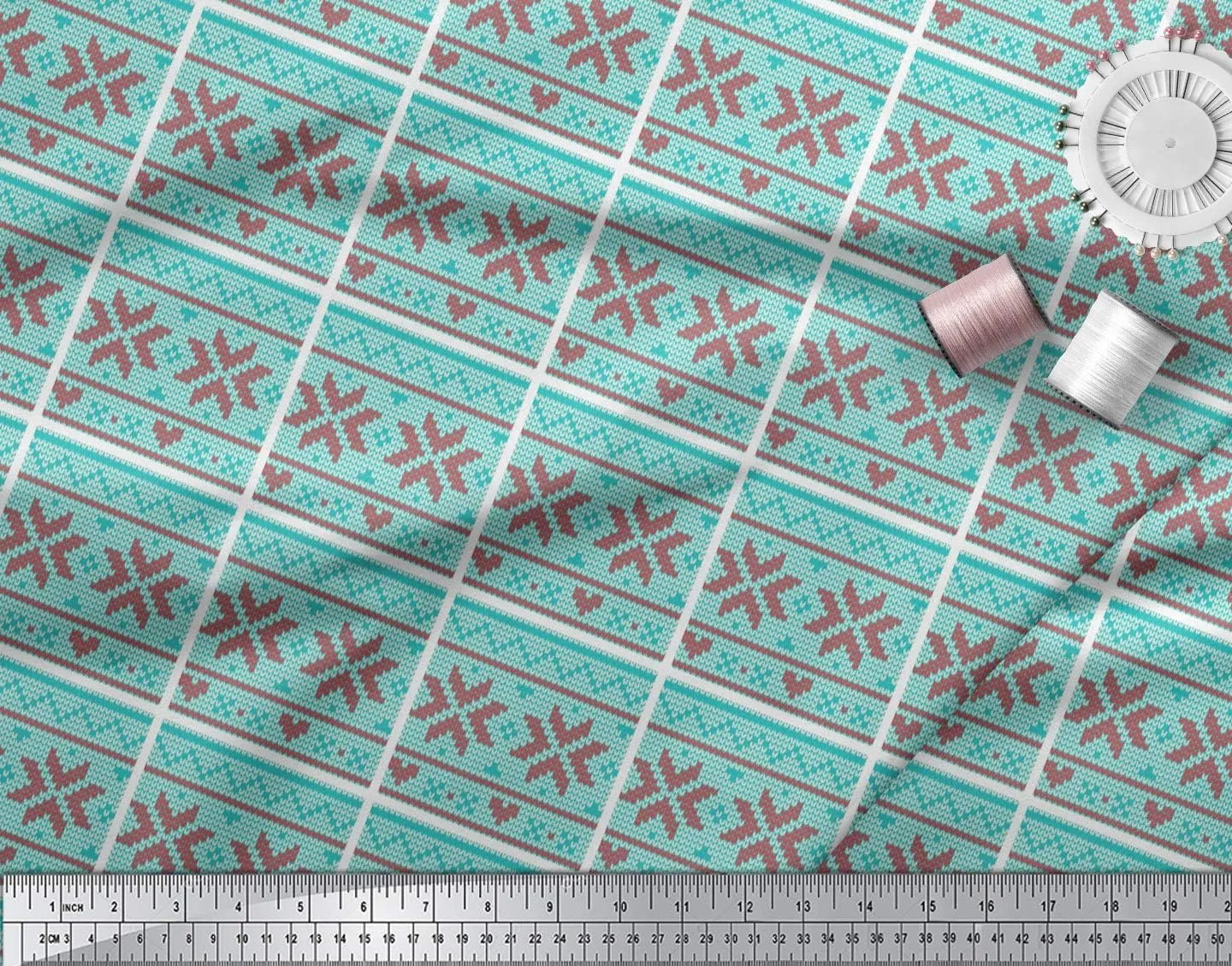 Soimoi Rayon Green Fabric - by The Yard - 56 Inch Wide - Aztec Knitting Geometric Print Fabric - Ethnic and Trendy Designs for Fashion and Craft Projects Printed Fabric