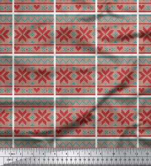 Soimoi Rayon Red Fabric - by The Yard - 56 Inch Wide - Aztec Knitting Geometric Print Fabric - Ethnic and Trendy Designs for Fashion and Craft Projects Printed Fabric
