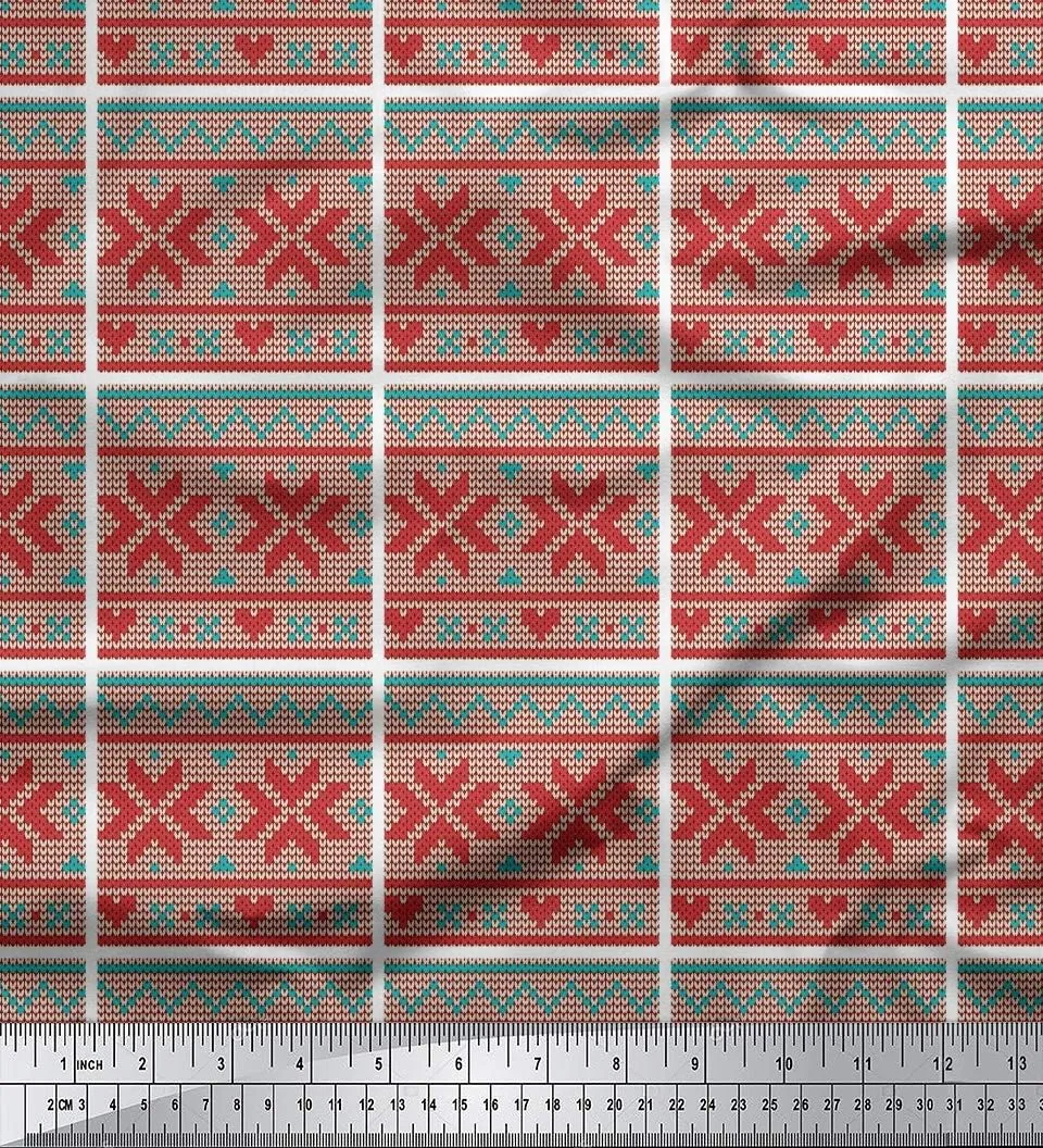 Soimoi Rayon Red Fabric - by The Yard - 56 Inch Wide - Aztec Knitting Geometric Print Fabric - Ethnic and Trendy Designs for Fashion and Craft Projects Printed Fabric