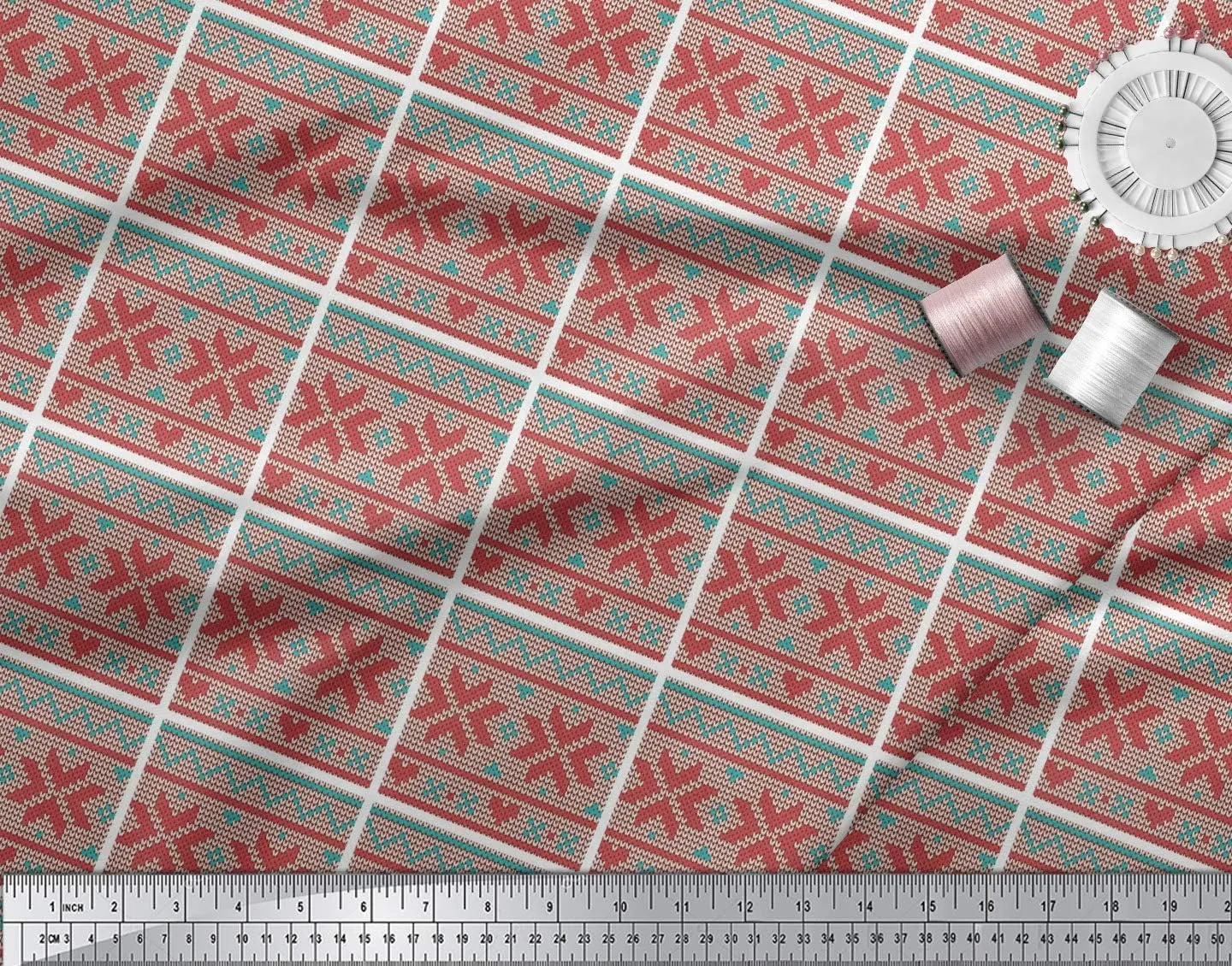 Soimoi Rayon Red Fabric - by The Yard - 56 Inch Wide - Aztec Knitting Geometric Print Fabric - Ethnic and Trendy Designs for Fashion and Craft Projects Printed Fabric