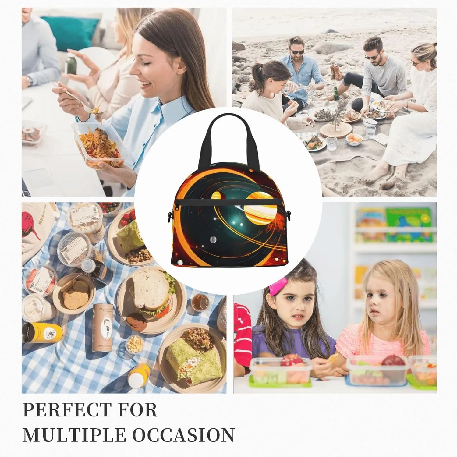 Solar System Jupiter Saturn Insulated Lunch Tote Bag Lunch Box For Women Men, Reusable Good For Daily Work Outings