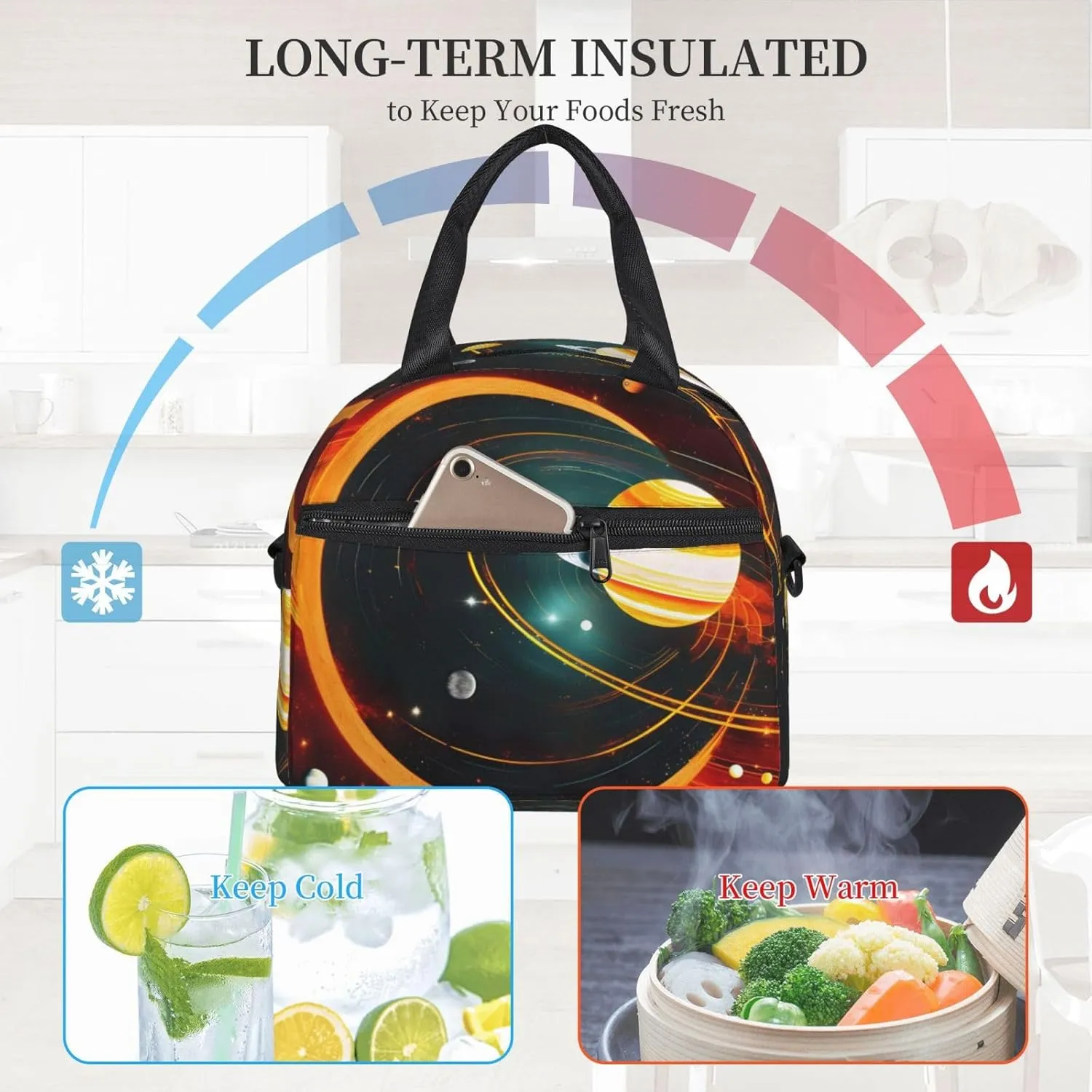 Solar System Jupiter Saturn Insulated Lunch Tote Bag Lunch Box For Women Men, Reusable Good For Daily Work Outings
