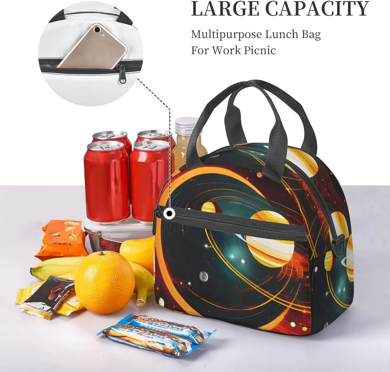 Solar System Jupiter Saturn Insulated Lunch Tote Bag Lunch Box For Women Men, Reusable Good For Daily Work Outings