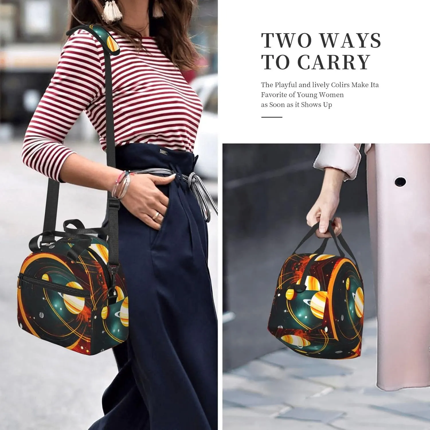 Solar System Jupiter Saturn Reusable Insulated Lunch Bag Lunch Box For Women Men Perfect For Daily Commute Travel