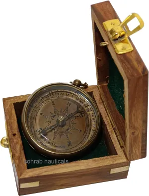 Solid Brass Sundial Compass Antique Nautical Marine Fully Functional Pocket Compass for Camping Boating Hiking Trekking Hunting Navigation Outdoor Travelling Directional Compass 3 Inch