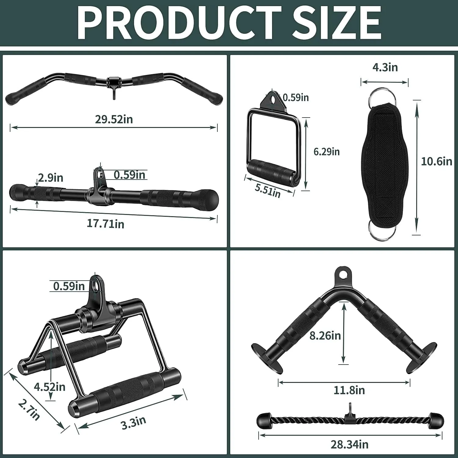 Solid Steel Cable Machine Accessories for Home Gym, Triceps Pull Down Attachment, Cable Attachments for Gym, LAT Pull Down Attachment Weight Fitness