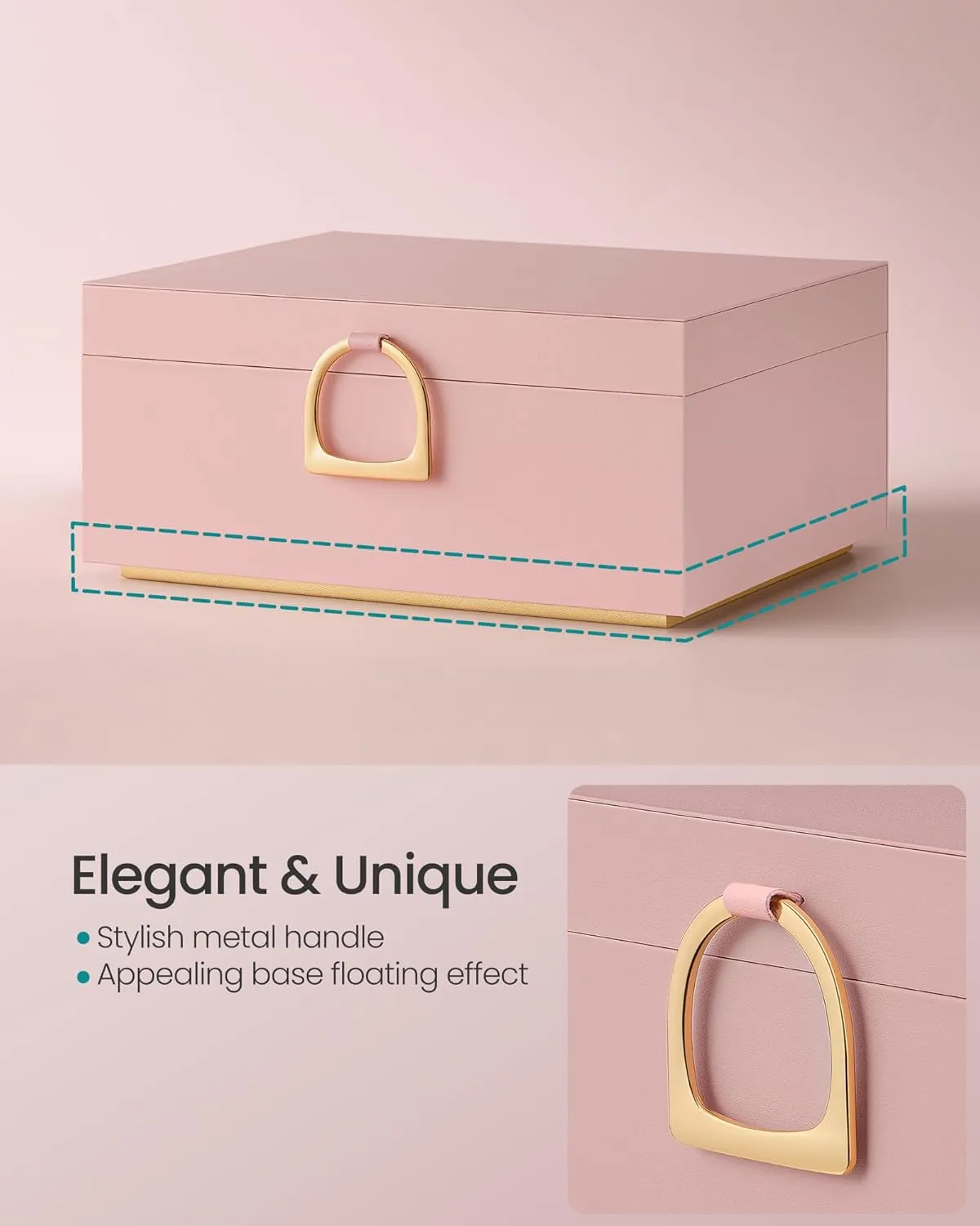 SONGMICS 2-Layer Jewelry Box, Jewelry Organizer with Handle, Removable Jewelry Tray, Jewelry Storage, Floating Effect, 8.1 x 9.4 x 4.3 Inches, Gift Idea, Jelly Pink UJBC165R01