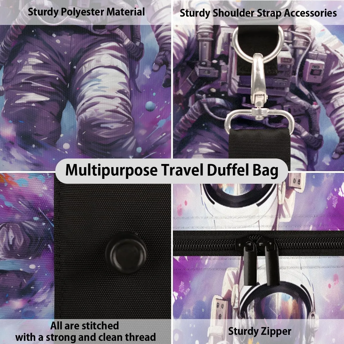 Space Astronaut Travel Duffle Bag for Women Men Gym Duffel Foldable Bag Waterproof Weekender Colorful Fantasy Duffle Tote