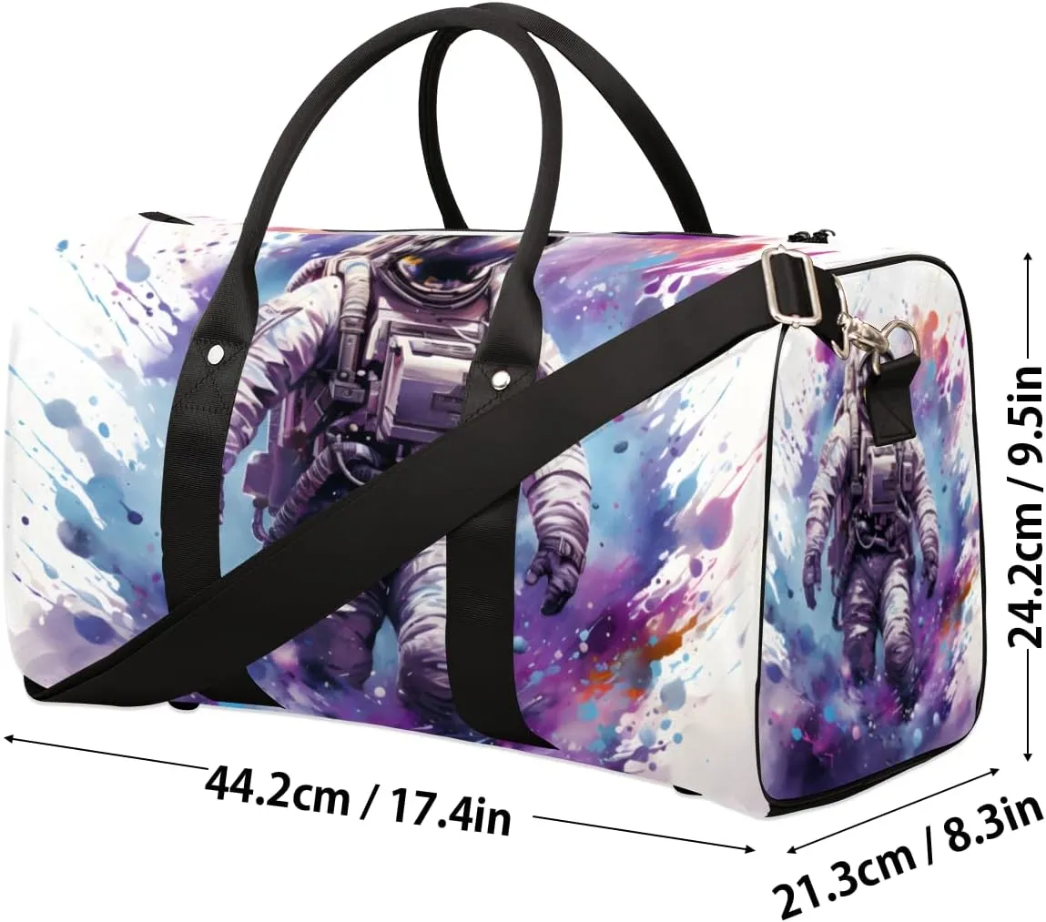Space Astronaut Travel Duffle Bag for Women Men Gym Duffel Foldable Bag Waterproof Weekender Colorful Fantasy Duffle Tote