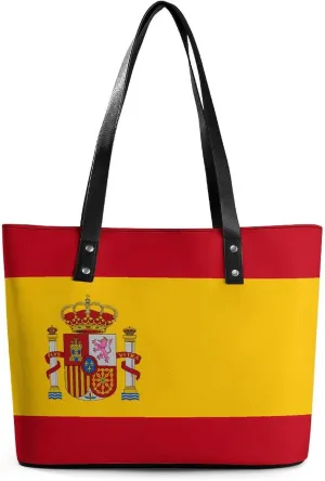 Spain Flag Women's Tote Shoulder Bag Handbag Top Handle Leather 29 * 34 * 14cm