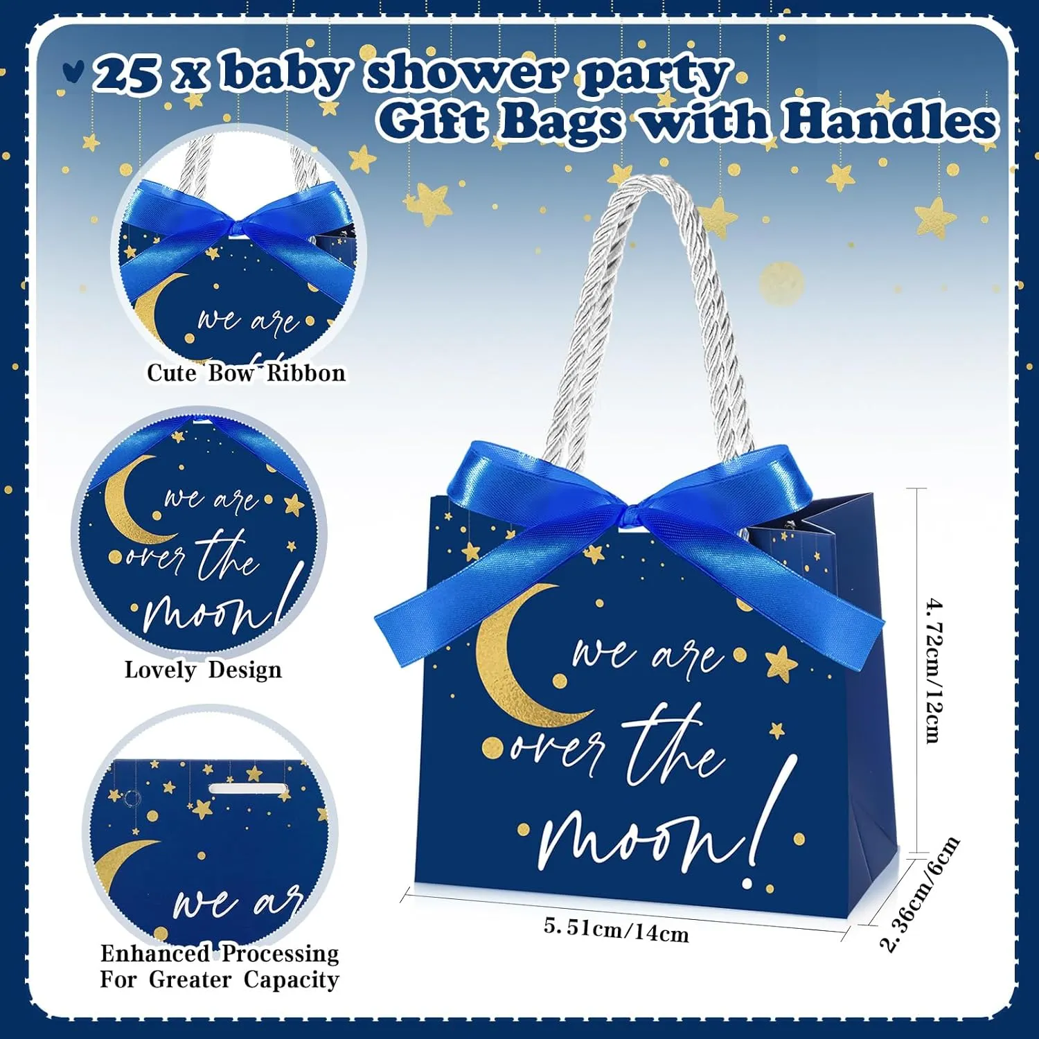 Spakon 25 Pack Star Gift Bag for Guests over the Moon Gifts Bag with Handles Paper Goodie Gift Bags with Ribbon for Newborn Gender Reveal Favors Baby Shower Party Favors