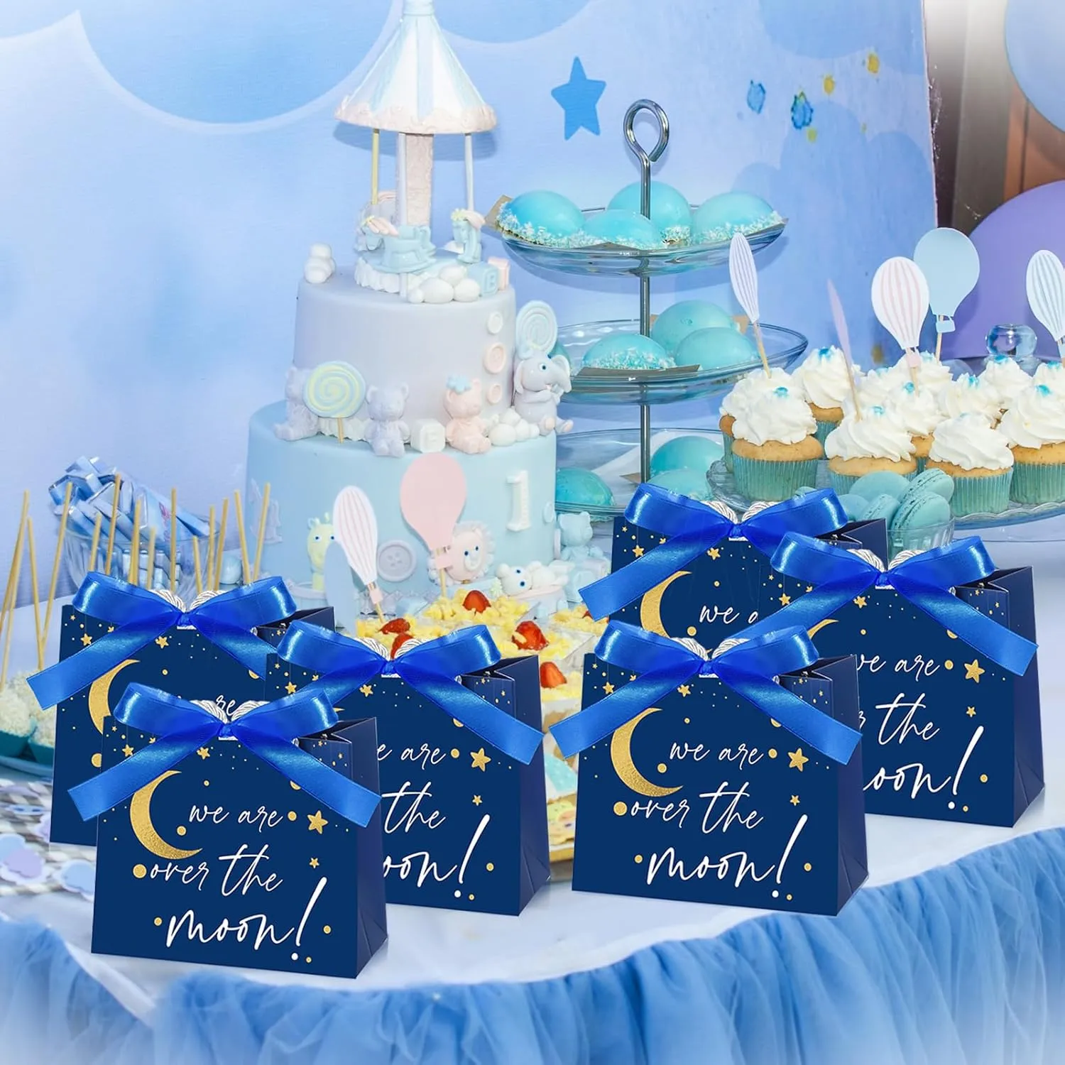 Spakon 25 Pack Star Gift Bag for Guests over the Moon Gifts Bag with Handles Paper Goodie Gift Bags with Ribbon for Newborn Gender Reveal Favors Baby Shower Party Favors