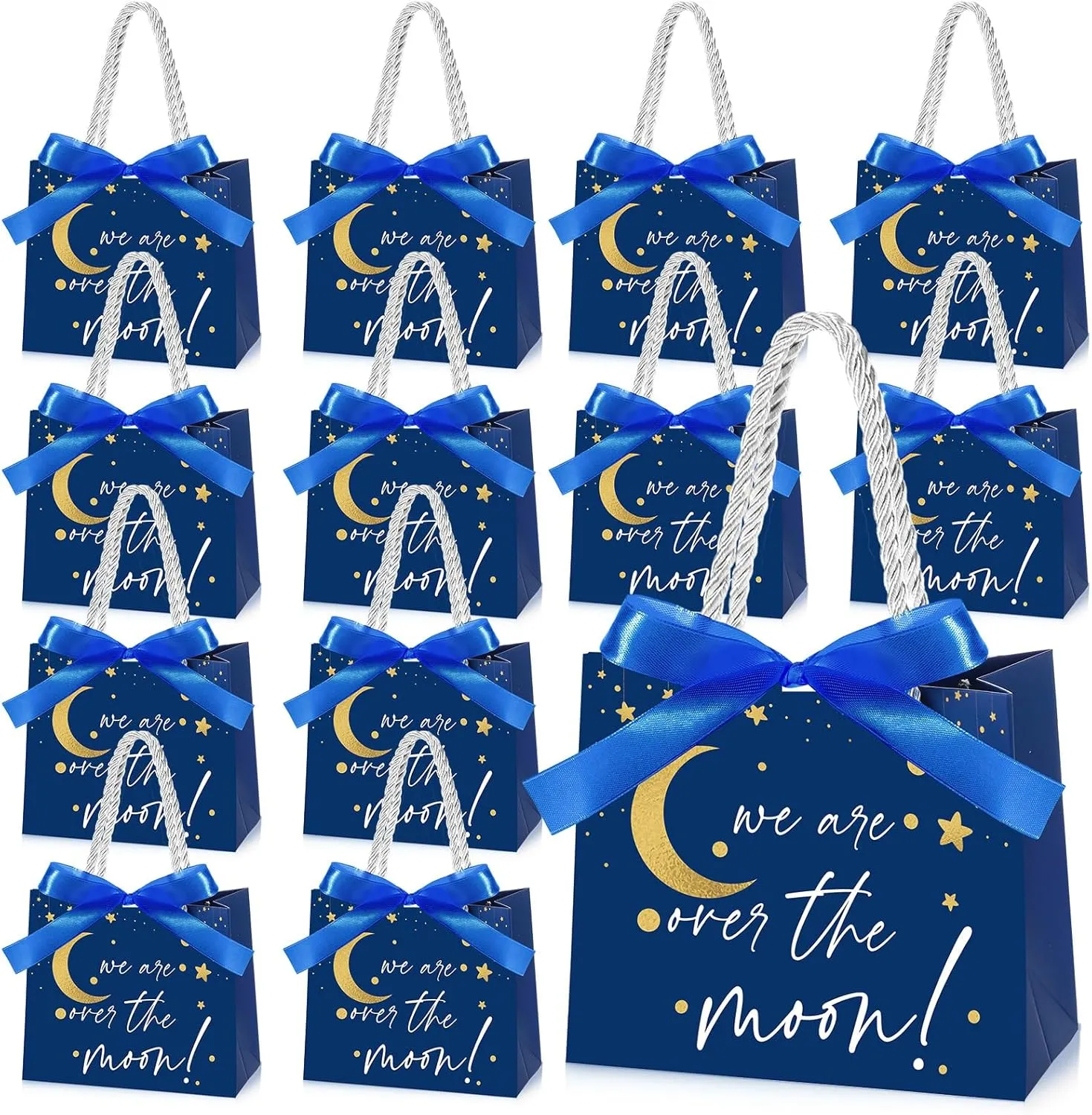 Spakon 25 Pack Star Gift Bag for Guests over the Moon Gifts Bag with Handles Paper Goodie Gift Bags with Ribbon for Newborn Gender Reveal Favors Baby Shower Party Favors