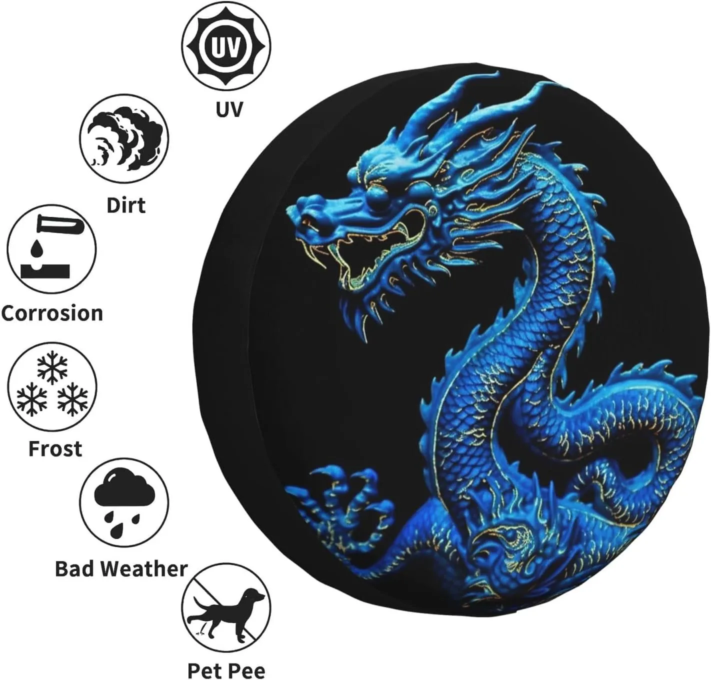 Spare Tire Cover Waterproof Dust-Proof Wheel Cover Windproof Tire Protector Blue Dragon Tire Wheel Protector Rv Tire Covers Universal Size Fit for Trailers Camper Truck 15 inch