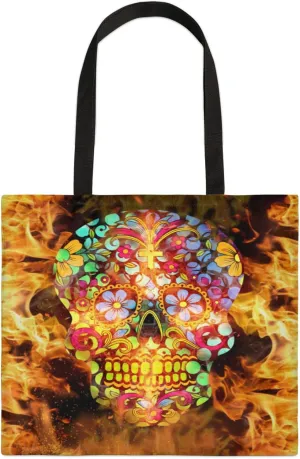 Sparks Flower Skulls Square Canvas Tote Bag Top Handle Purses Stylish Women Canvas Shoulder Tote Bags Reusable Handbags for Work Travel Picnic Beach Shopping Gym Hiking