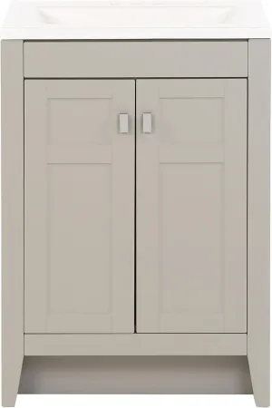 Spring Mill Cabinets Lonsdale 24 Inch Bathroom Vanity with White Single Sink Top, 2-Door Cabinet, 24.5" W x 18.75" D x 35.21" H, Gray