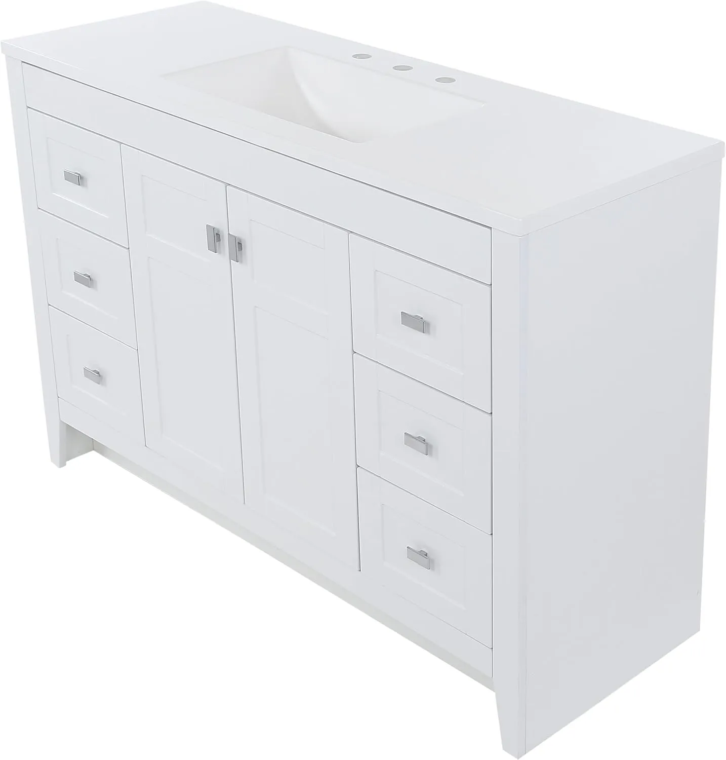 Spring Mill Cabinets Lonsdale 48-Inch Single-Sink Bathroom Vanity with White Top, Soft-Close Cabinet, 6 Drawers, 48.5" W x 18.75" D, White