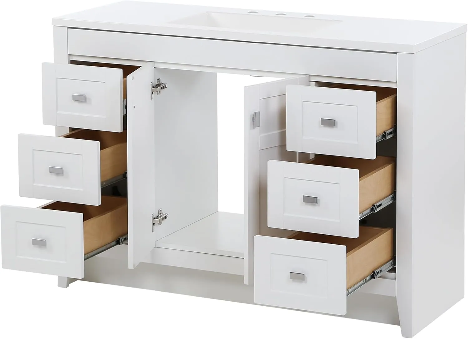 Spring Mill Cabinets Lonsdale 48-Inch Single-Sink Bathroom Vanity with White Top, Soft-Close Cabinet, 6 Drawers, 48.5" W x 18.75" D, White